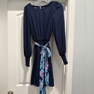 Lilly Pulitzer Navy Blue Dress with Floral Sash